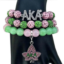 Load image into Gallery viewer, (AKA-Delta-Sigma-Zeta) Sorority Earings $7.50 /Sorority Bracelet sets $25
