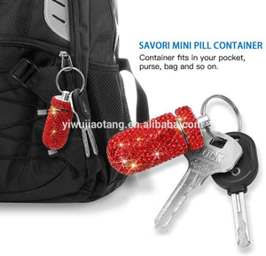 Bling Pill Case container storage with keychain