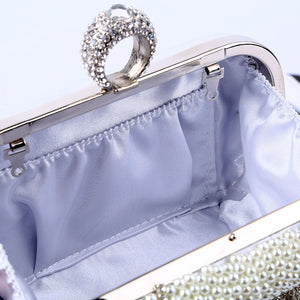 Pearl and Rhinestone Ring Evening Clutch Purse (2 Colors)