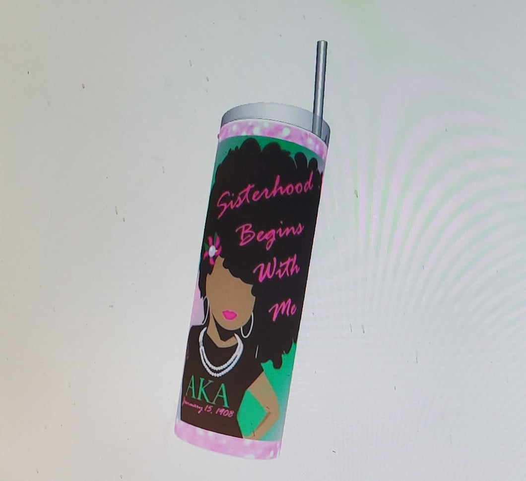 AKA Pink and Green Afro Soro Tumbler